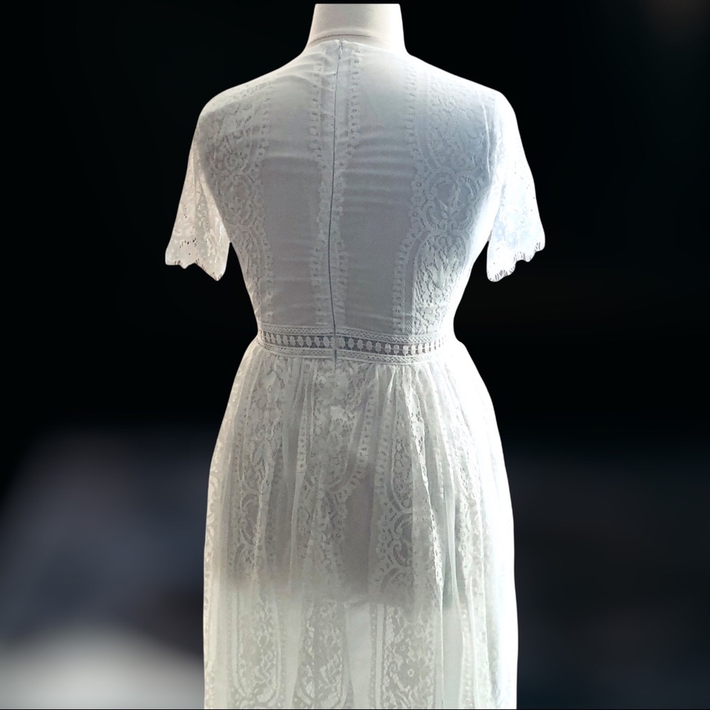 NEW White Lace Boho Short Sleeve Maxi Dress - Picture 10 of 14